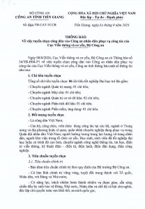 Thông báo về việc tuyển chọn công dân vào Công an nhân dân phục vụ công tác của Cục Viễn thông và cơ yếu, Bộ Công an